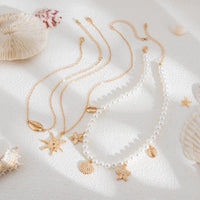 Thumbnail for Bohemia 3pcs Conch Shell Starfish Pendant Pearl Chain Necklace Set - ArtGalleryZen