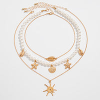 Thumbnail for Bohemia 3pcs Conch Shell Starfish Pendant Pearl Chain Necklace Set - ArtGalleryZen