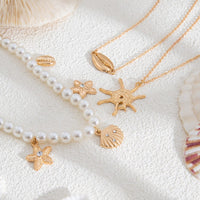 Thumbnail for Bohemia 3pcs Conch Shell Starfish Pendant Pearl Chain Necklace Set - ArtGalleryZen