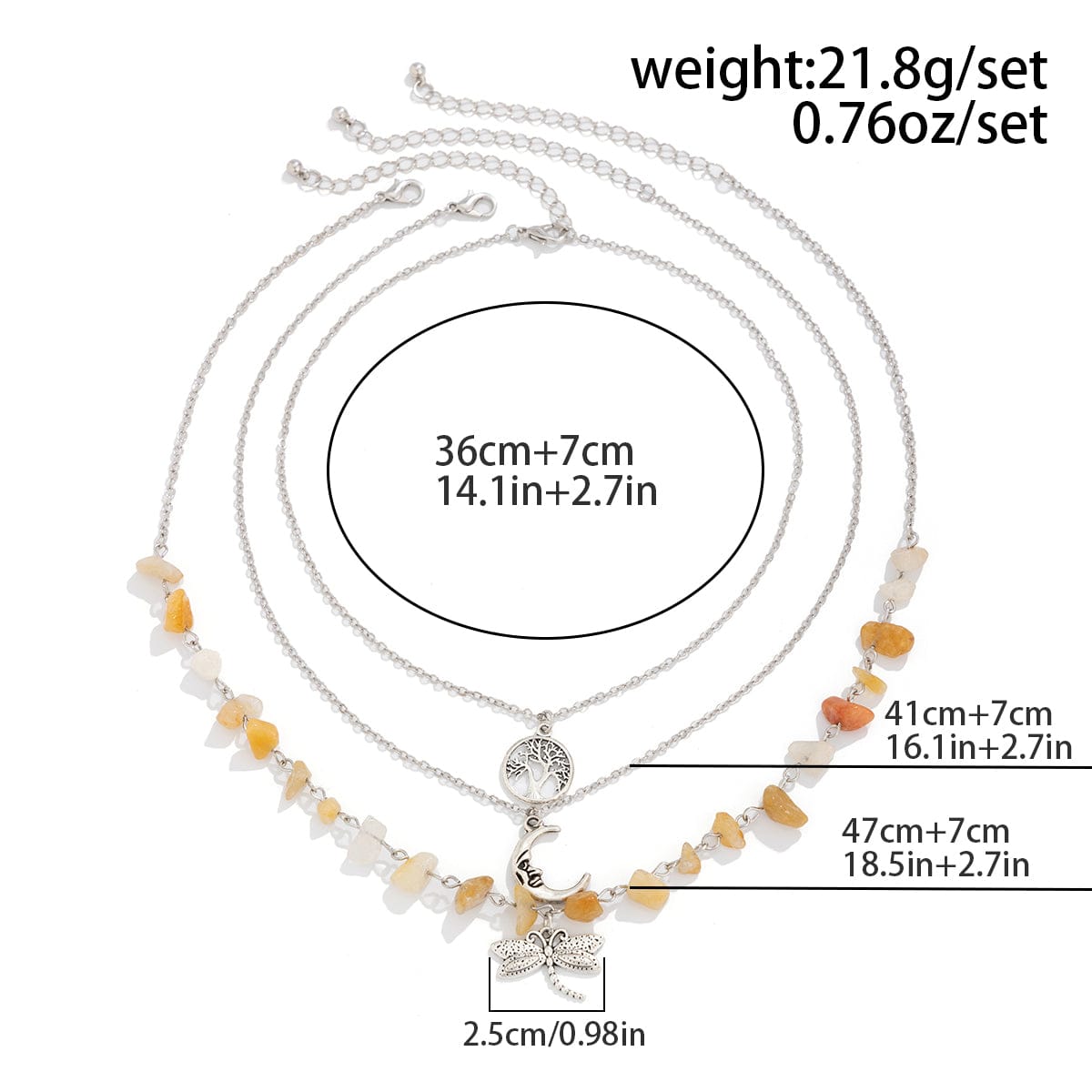 Bohemia 3Pcs Dragonfly Moon Tree Pendant Turquoise Stone Necklace Set - ArtGalleryZen