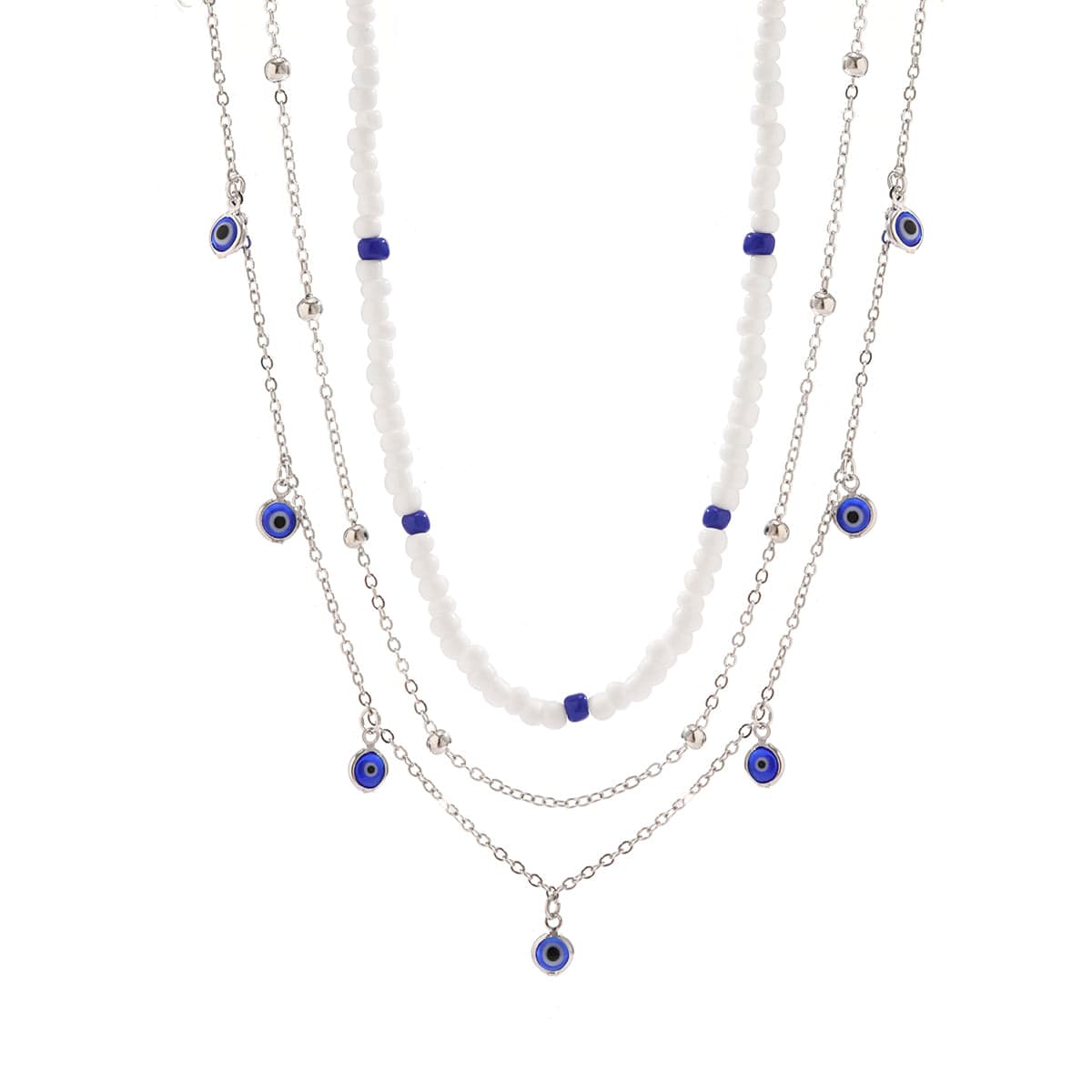 Bohemia 3pcs Evil Eye Tassel Seed Bead Chain Necklace Set - ArtGalleryZen