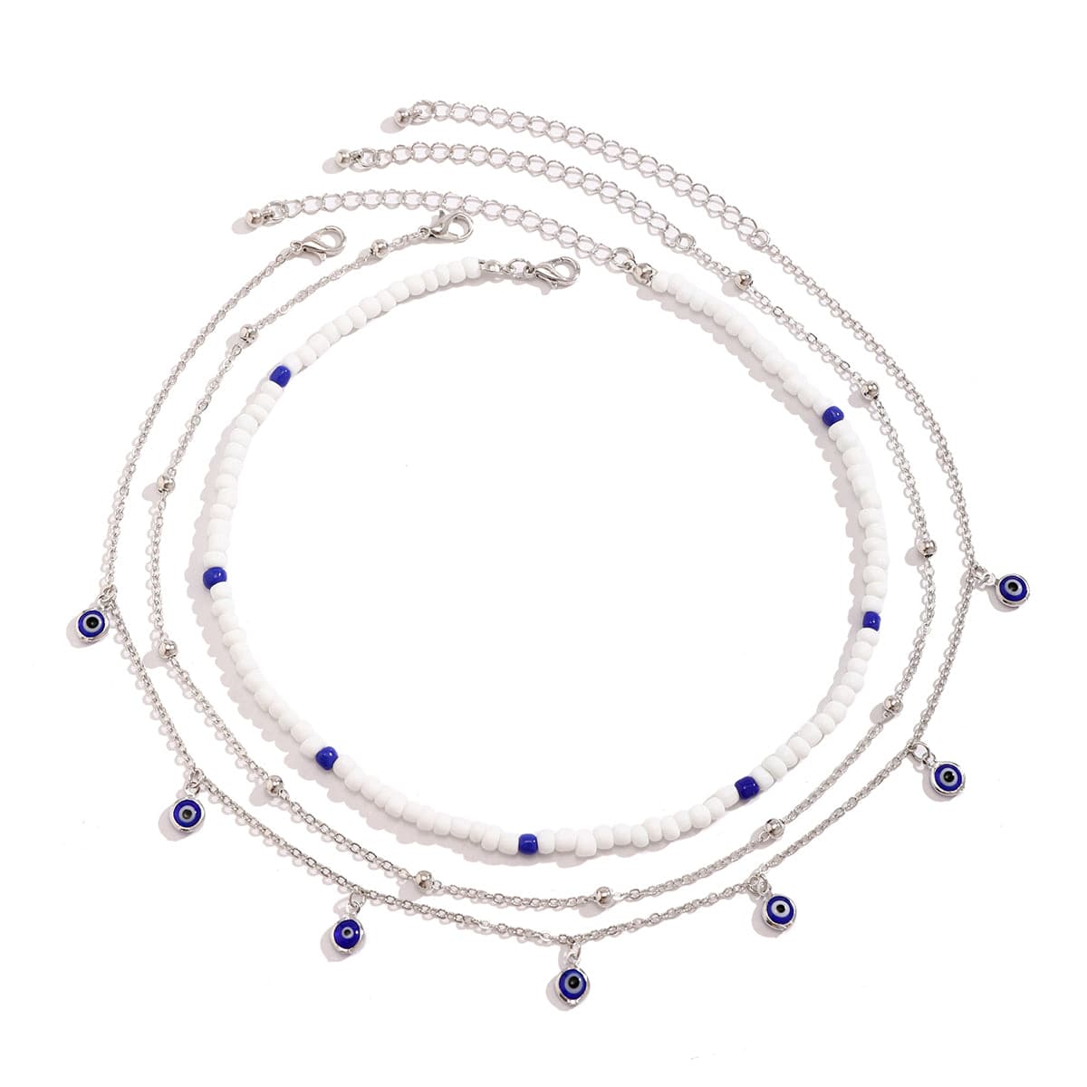 Bohemia 3pcs Evil Eye Tassel Seed Bead Chain Necklace Set - ArtGalleryZen