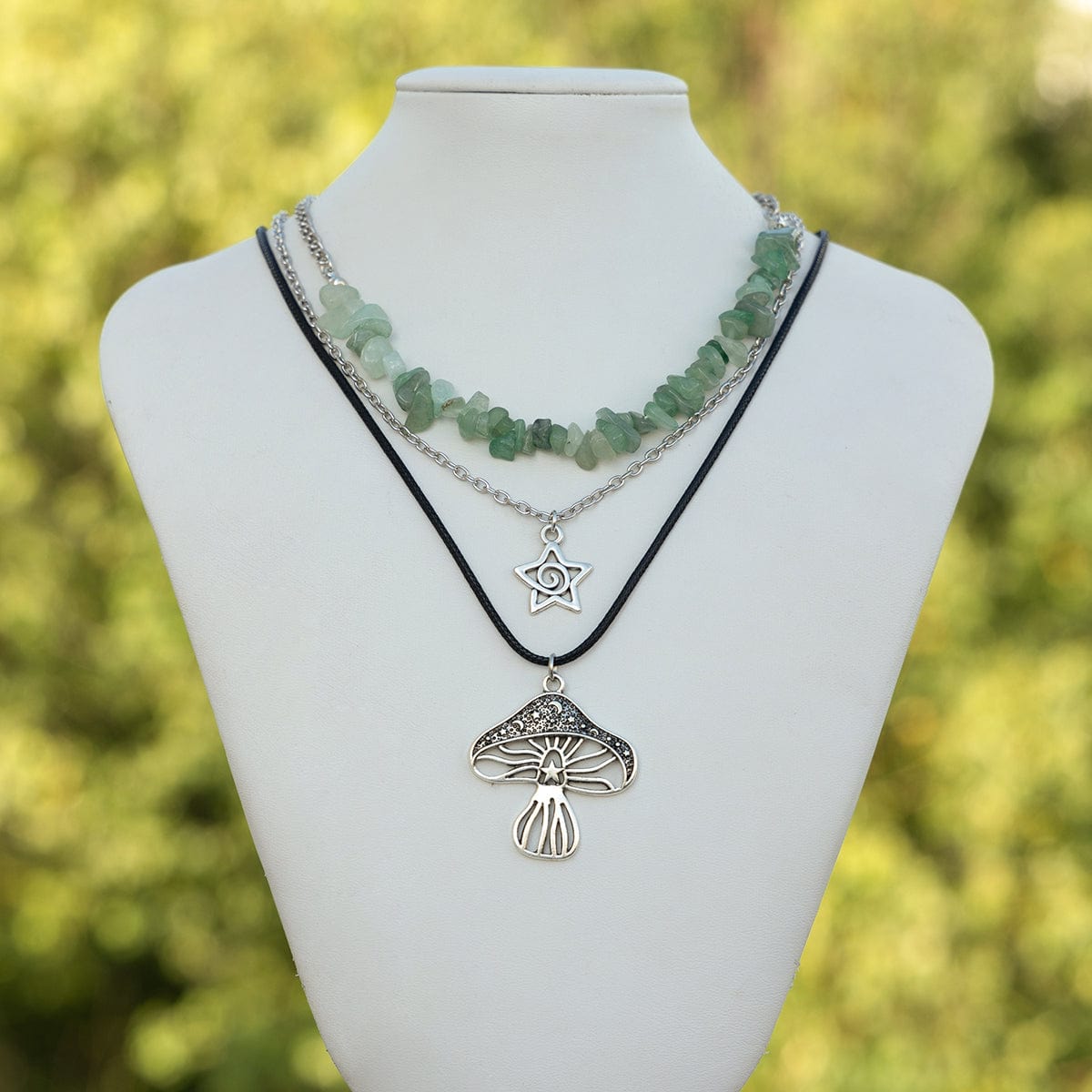 Bohemia 3Pcs Mushroom Star Pendant Turquoise Stone Necklace Set - ArtGalleryZen