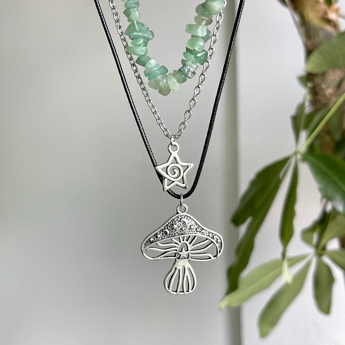 Bohemia 3Pcs Mushroom Star Pendant Turquoise Stone Necklace Set - ArtGalleryZen