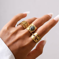 Thumbnail for Bohemia 3pcs Natural Stone Inlaid Hollow Wide Open Ring Set - ArtGalleryZen