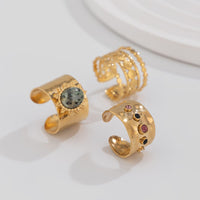Thumbnail for Bohemia 3pcs Natural Stone Inlaid Hollow Wide Open Ring Set - ArtGalleryZen