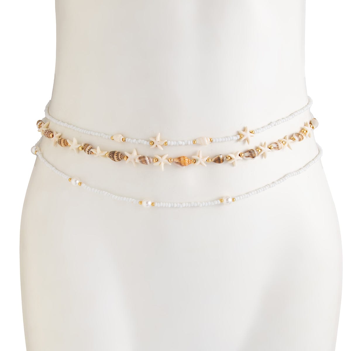 Bohemia 3pcs Pearl Conch Starfish Seed Beaded Waist Chain Set - ArtGalleryZen