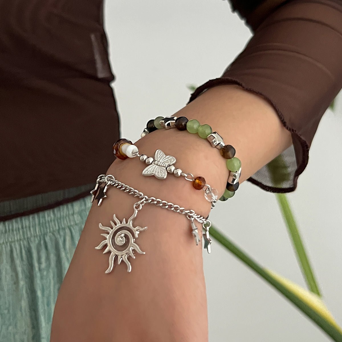 Bohemia 3pcs Sun Star Mushroom Charm Glass Beaded Bracelet Set - ArtGalleryZen