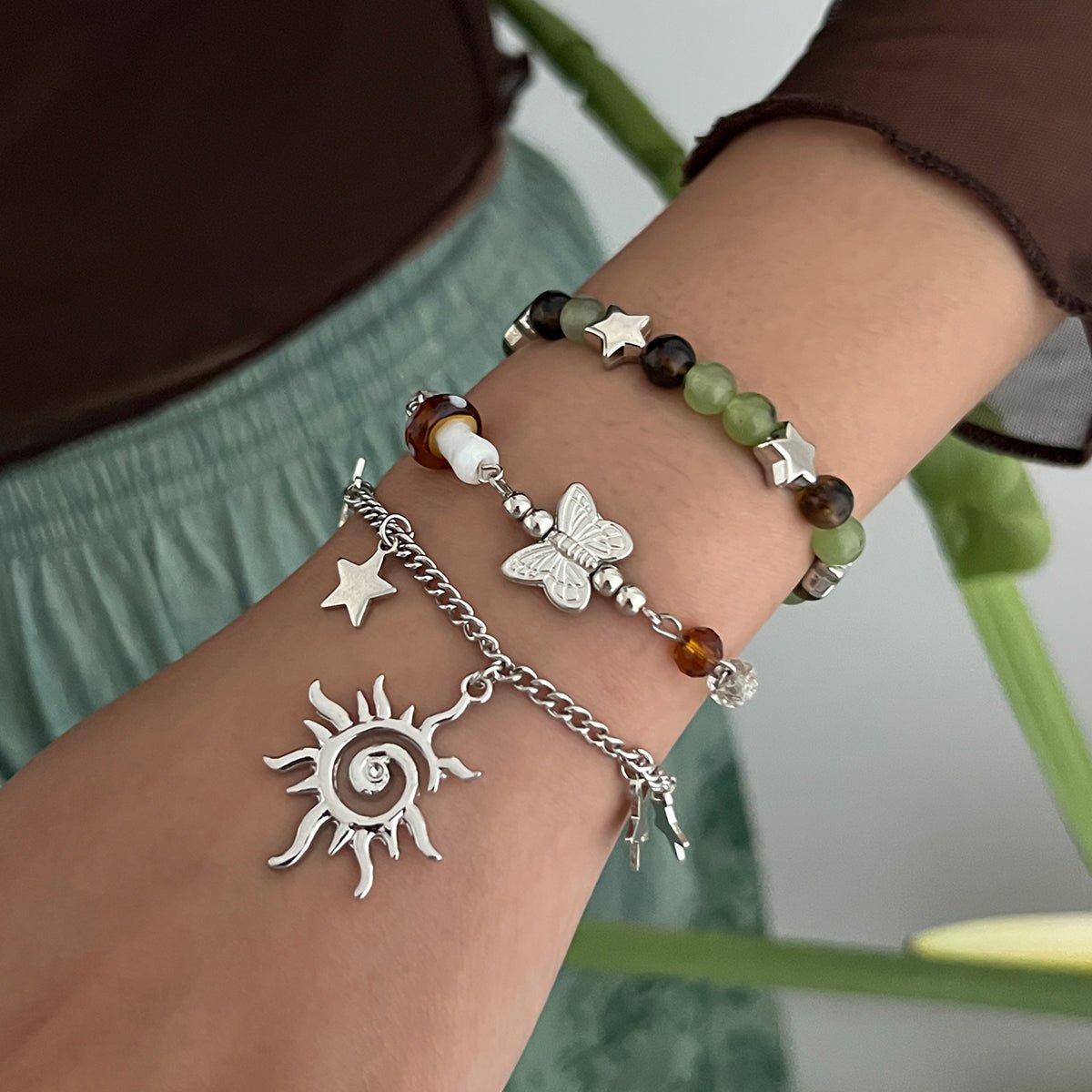 Bohemia 3pcs Sun Star Mushroom Charm Glass Beaded Bracelet Set - ArtGalleryZen