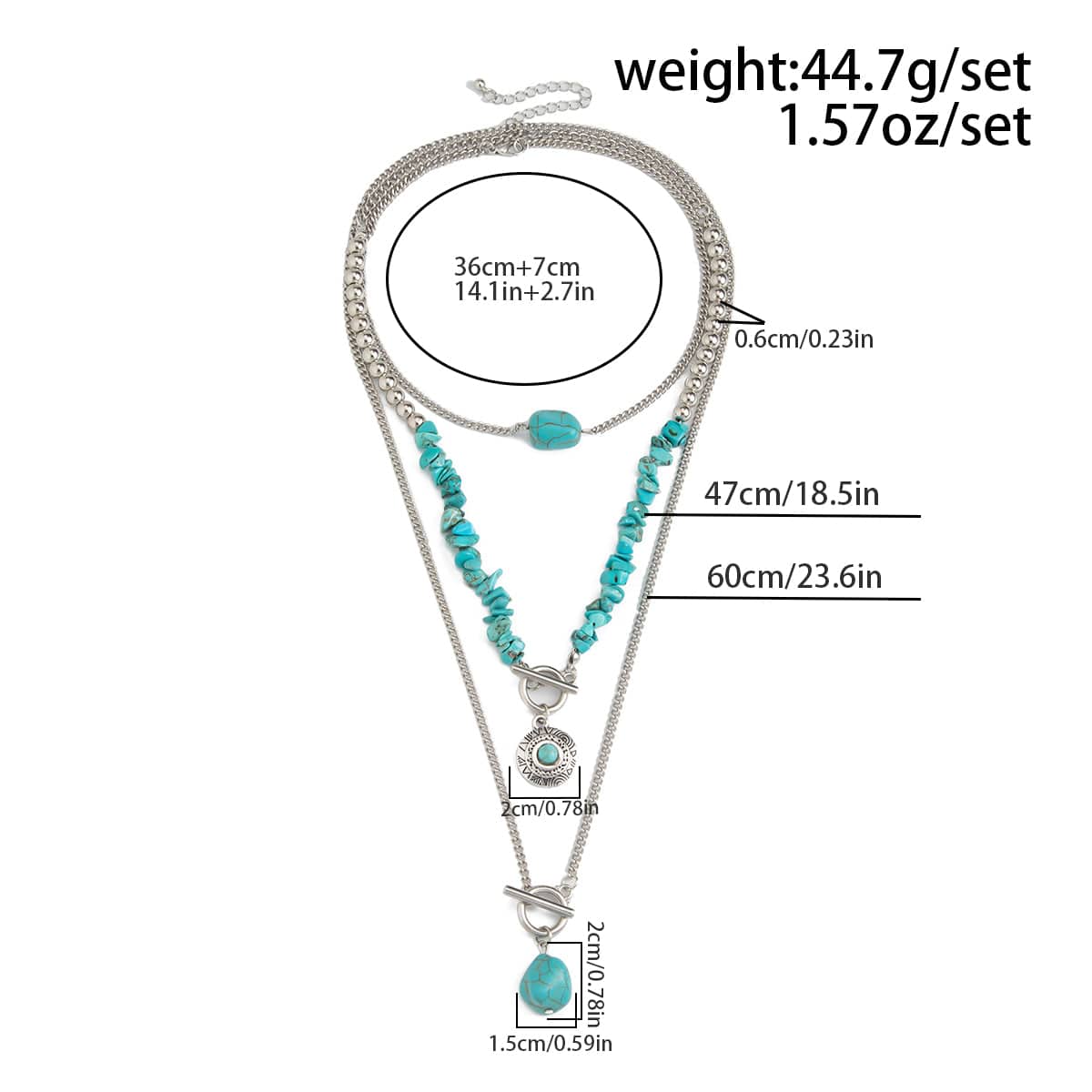 Bohemia 3pcs Toggle Clasp Turquoise Round Disc Pendant Necklace Set - ArtGalleryZen