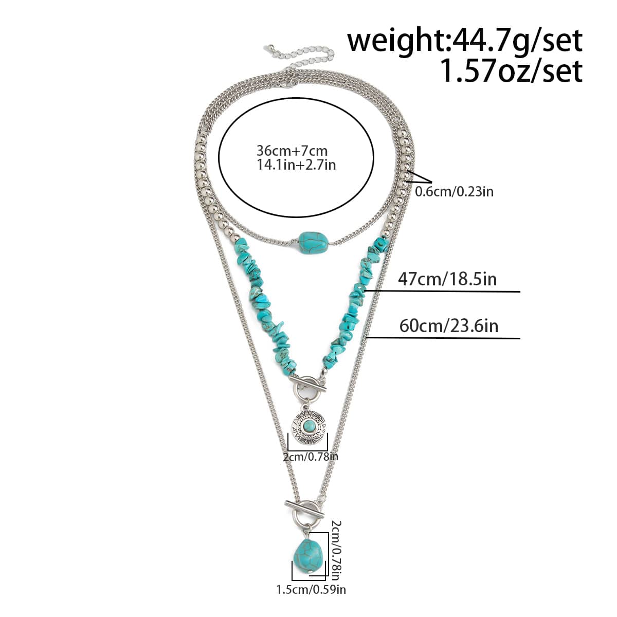 Bohemia 3pcs Toggle Clasp Turquoise Round Disc Pendant Necklace Set