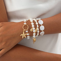 Thumbnail for Bohemia 4pcs Coconut Tree Conch Shell Starfish Pearl Chain Bracelet Set - ArtGalleryZen