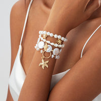 Thumbnail for Bohemia 4pcs Coconut Tree Conch Shell Starfish Pearl Chain Bracelet Set - ArtGalleryZen