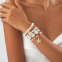 Thumbnail for Bohemia 4pcs Coconut Tree Conch Shell Starfish Pearl Chain Bracelet Set - ArtGalleryZen