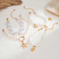 Thumbnail for Bohemia 4pcs Coconut Tree Conch Shell Starfish Pearl Chain Bracelet Set - ArtGalleryZen