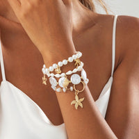 Thumbnail for Bohemia 4pcs Coconut Tree Conch Shell Starfish Pearl Chain Bracelet Set - ArtGalleryZen