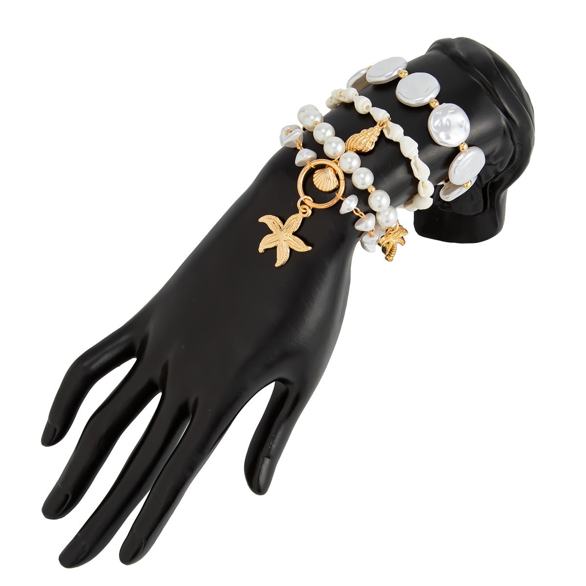 Bohemia 4pcs Coconut Tree Conch Shell Starfish Pearl Chain Bracelet Set - ArtGalleryZen