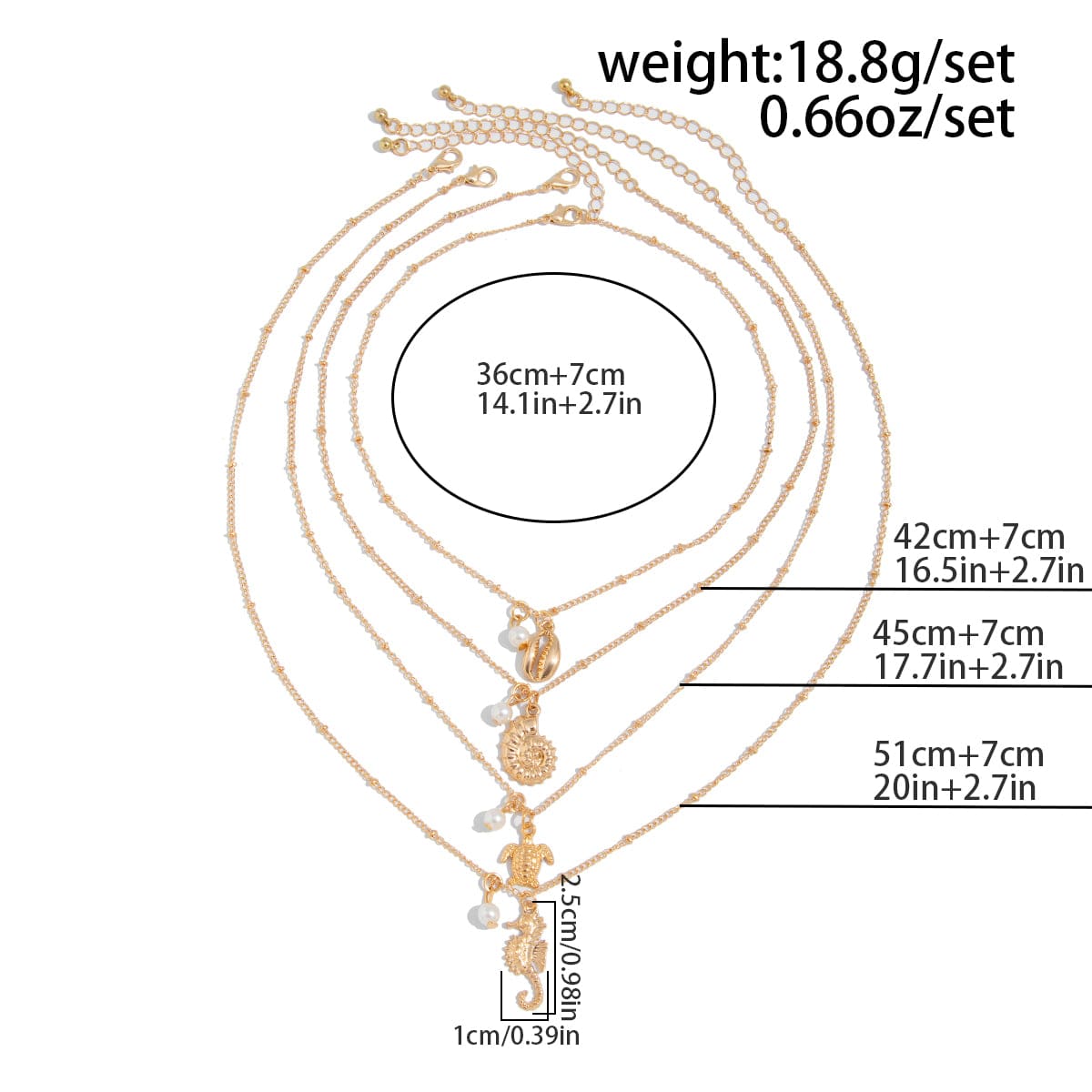 Bohemia 4pcs Conch Turtle Seahorse Pearl Tassel Saturn Chain Necklace Set - ArtGalleryZen