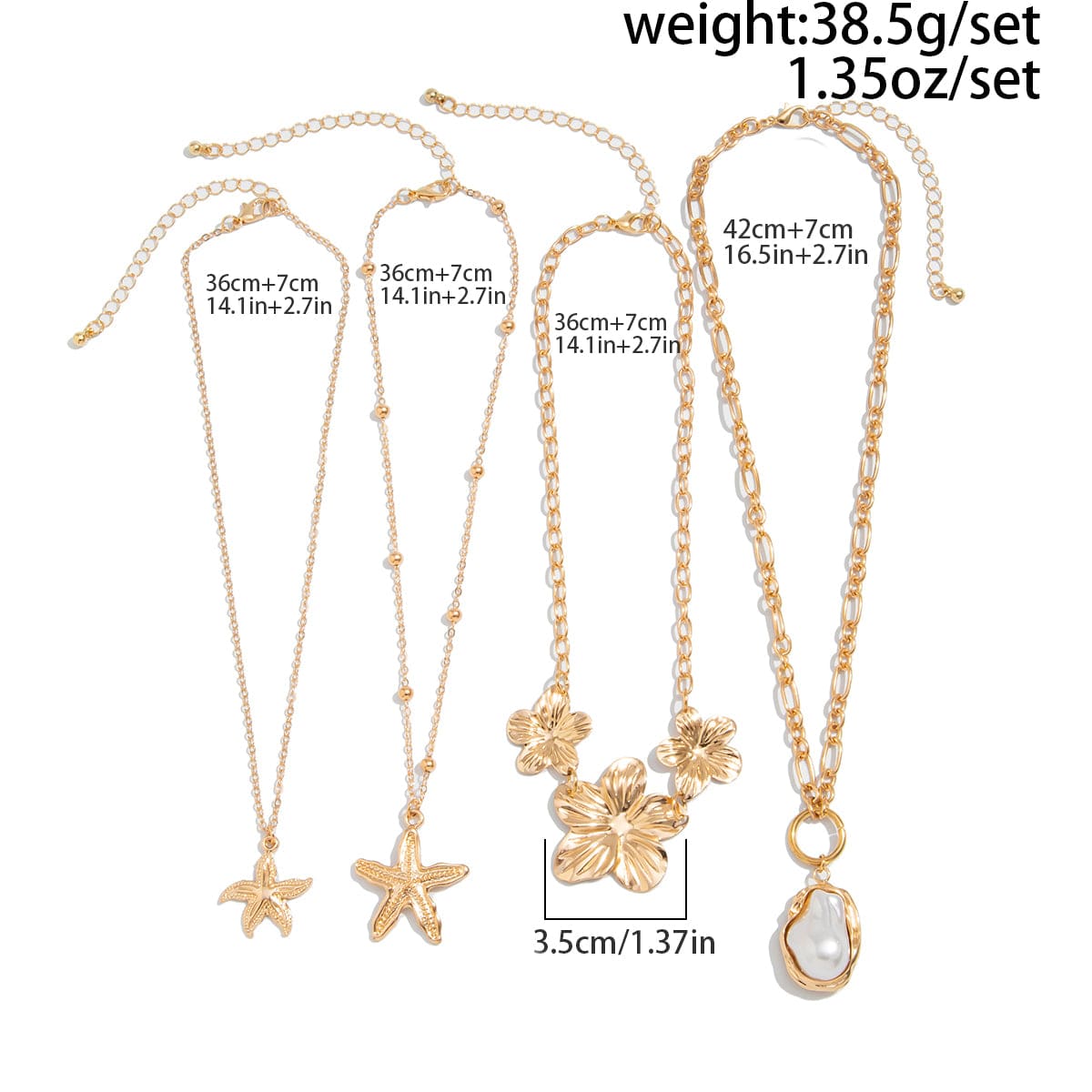 Bohemia 4pcs Irregular Pearl Flower Starfish Pendant Necklace Set - ArtGalleryZen