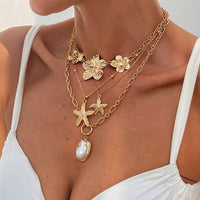 Thumbnail for Bohemia 4pcs Irregular Pearl Flower Starfish Pendant Necklace Set - ArtGalleryZen