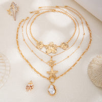 Thumbnail for Bohemia 4pcs Irregular Pearl Flower Starfish Pendant Necklace Set - ArtGalleryZen