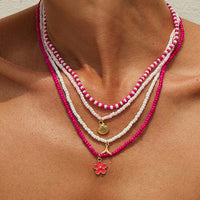 Thumbnail for Bohemia 4pcs Mermaid Shell Enamel Flower Pendant Seed Beaded Necklace Set - ArtGalleryZen