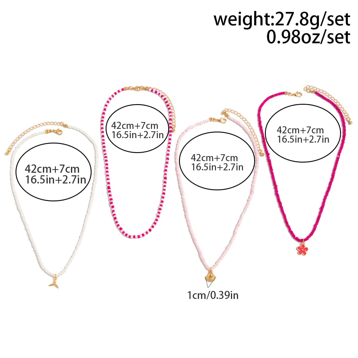 Bohemia 4pcs Mermaid Shell Enamel Flower Pendant Seed Beaded Necklace Set - ArtGalleryZen