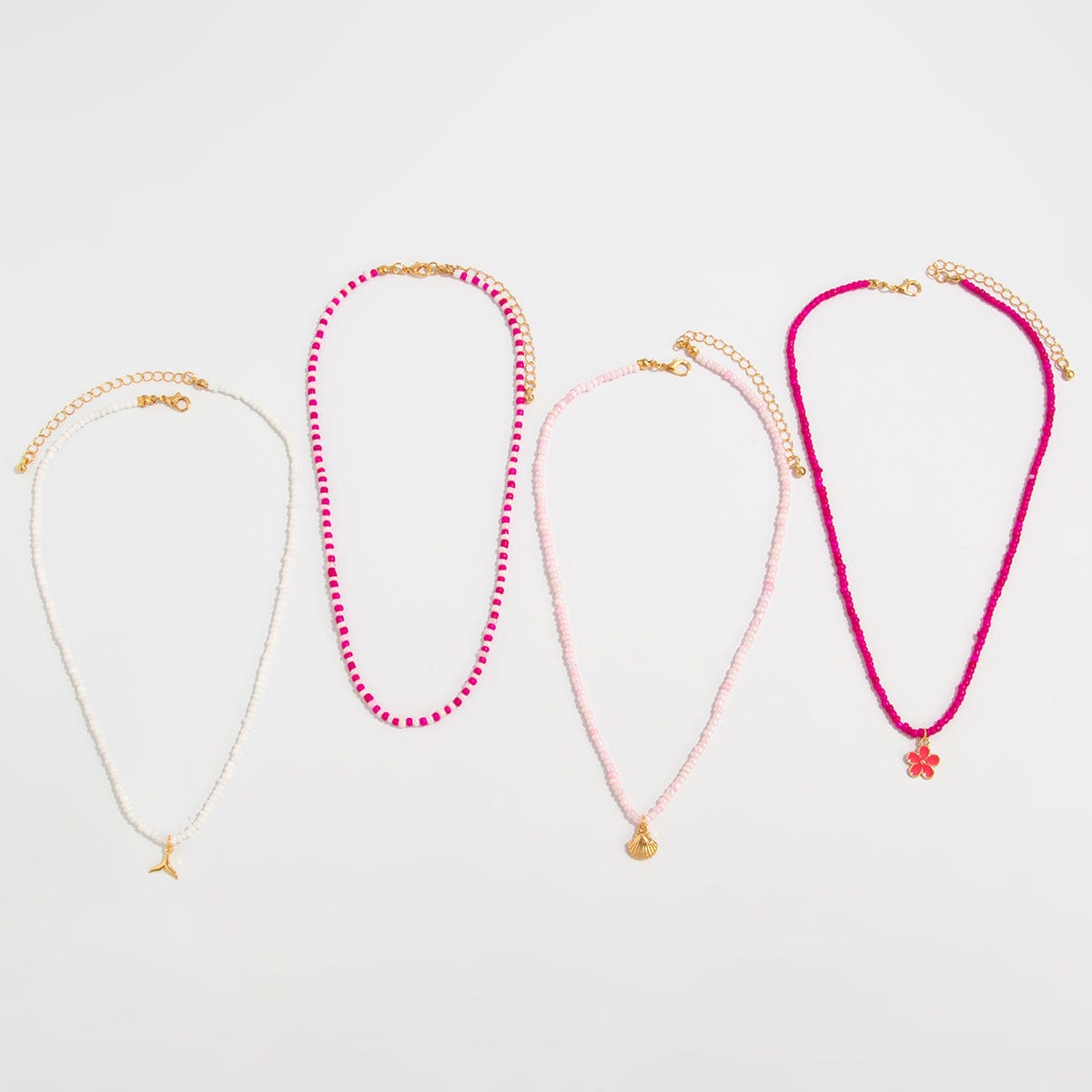 Bohemia 4pcs Mermaid Shell Enamel Flower Pendant Seed Beaded Necklace Set - ArtGalleryZen