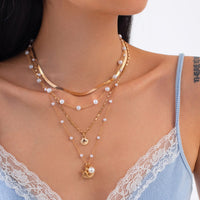 Thumbnail for Bohemia 4pcs Shell Starfish Charm Pearl Snake Chain Necklace Set - ArtGalleryZen