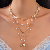 Thumbnail for Bohemia 4pcs Shell Starfish Charm Pearl Snake Chain Necklace Set - ArtGalleryZen