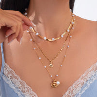 Thumbnail for Bohemia 4pcs Shell Starfish Charm Pearl Snake Chain Necklace Set - ArtGalleryZen
