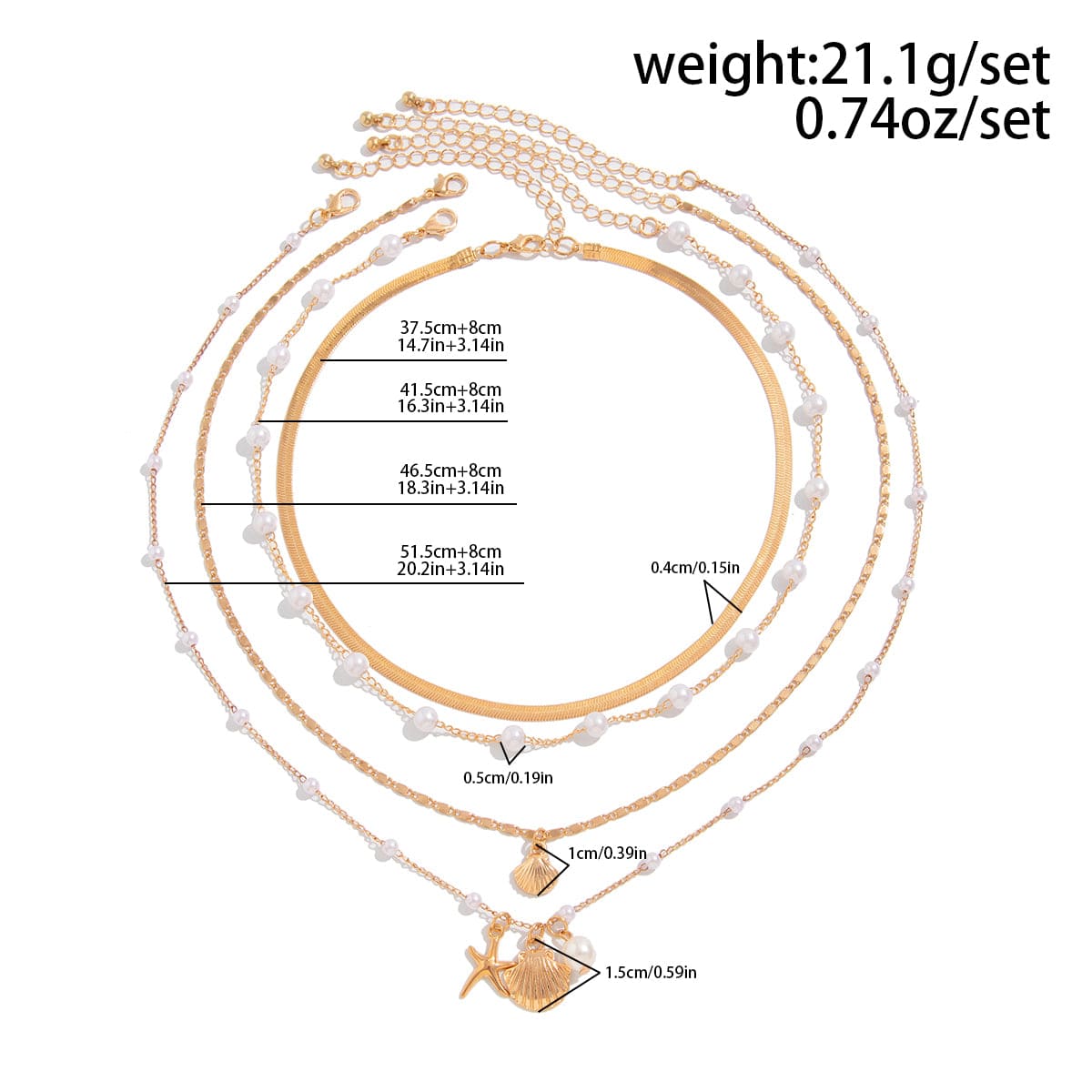 Bohemia 4pcs Shell Starfish Charm Pearl Snake Chain Necklace Set - ArtGalleryZen