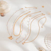 Thumbnail for Bohemia 4pcs Shell Starfish Charm Pearl Snake Chain Necklace Set - ArtGalleryZen