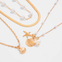 Thumbnail for Bohemia 4pcs Shell Starfish Charm Pearl Snake Chain Necklace Set