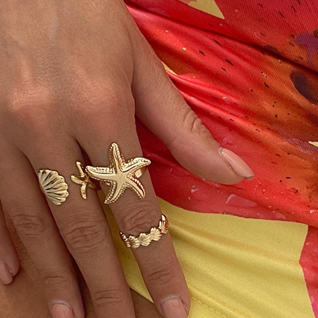 Bohemia 4pcs Starfish Shell Stackable Open Ring Set - ArtGalleryZen