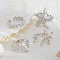 Thumbnail for Bohemia 4pcs Starfish Shell Stackable Open Ring Set - ArtGalleryZen