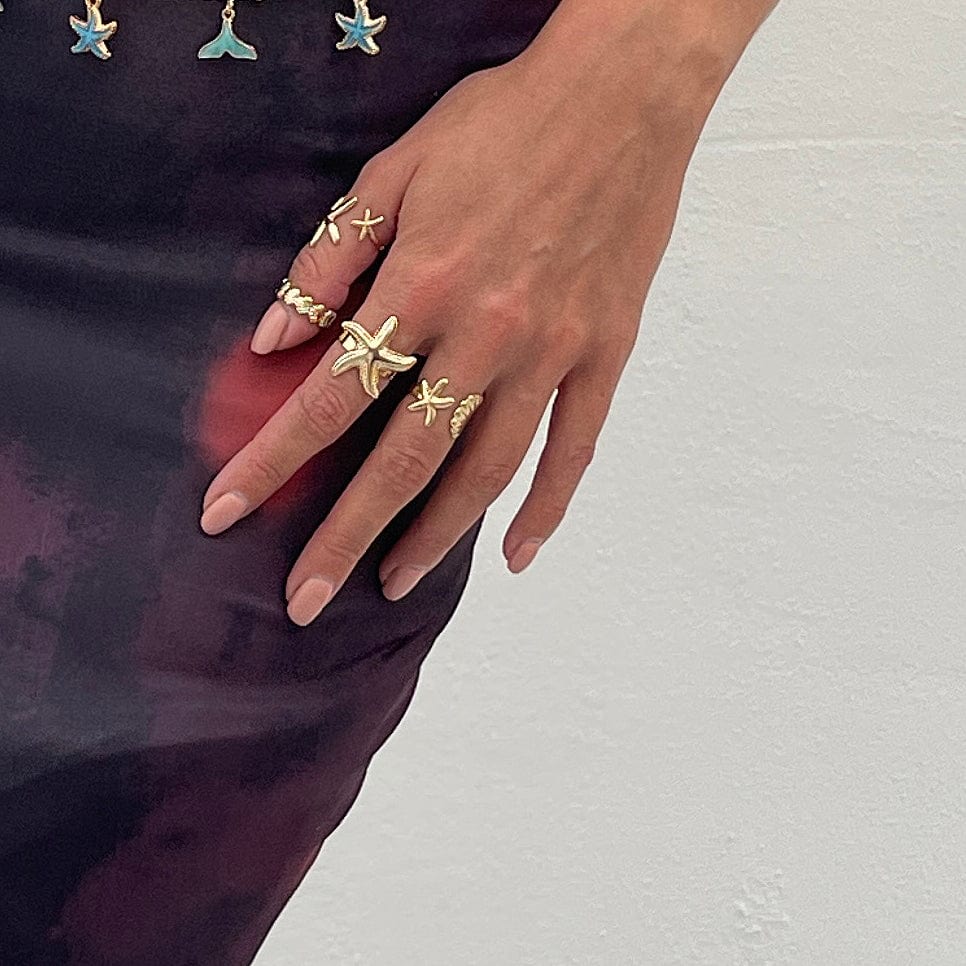 Bohemia 4pcs Starfish Shell Stackable Open Ring Set - ArtGalleryZen