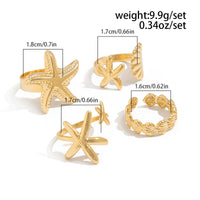 Thumbnail for Bohemia 4pcs Starfish Shell Stackable Open Ring Set - ArtGalleryZen
