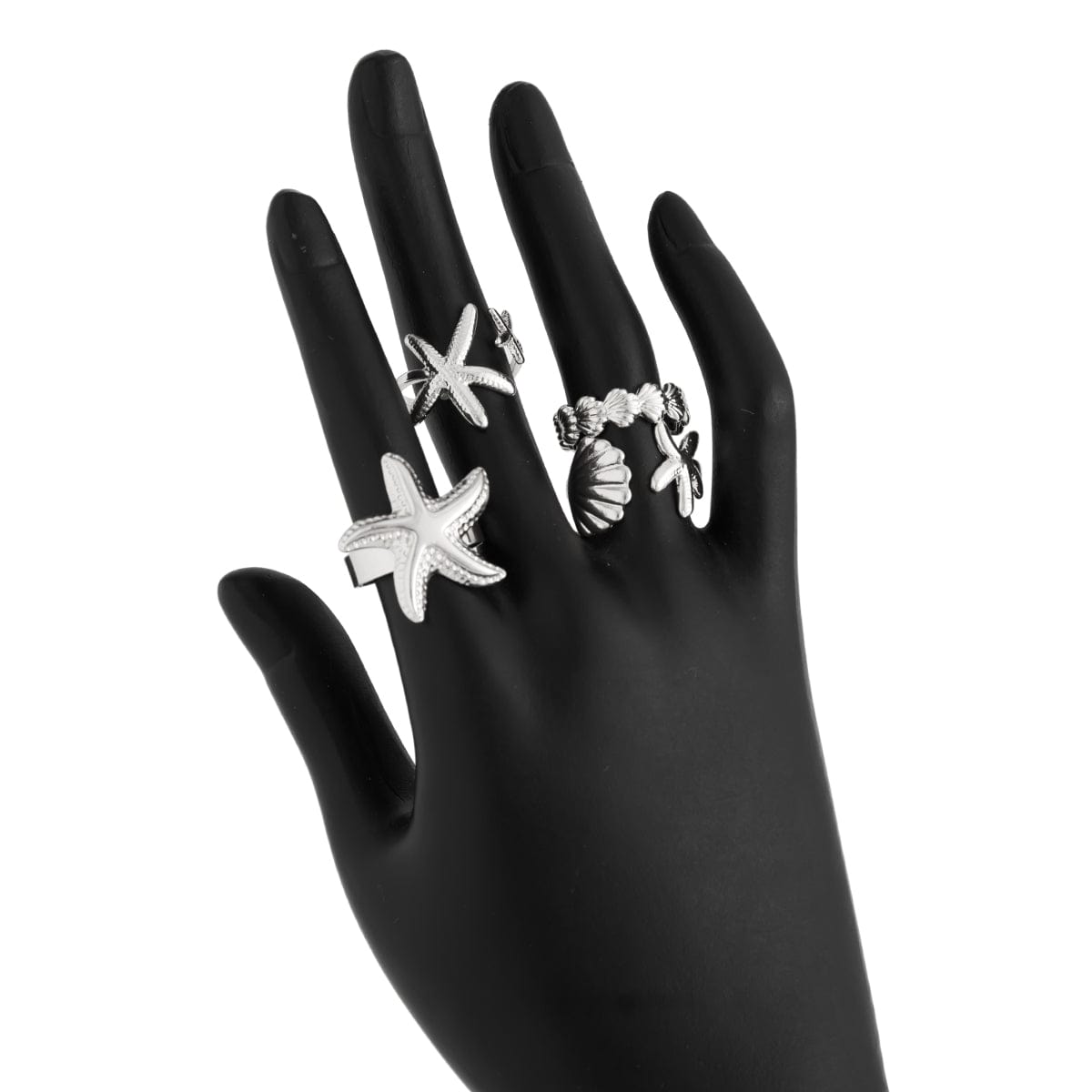 Bohemia 4pcs Starfish Shell Stackable Open Ring Set - ArtGalleryZen