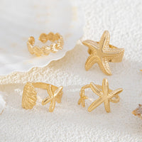 Thumbnail for Bohemia 4pcs Starfish Shell Stackable Open Ring Set - ArtGalleryZen