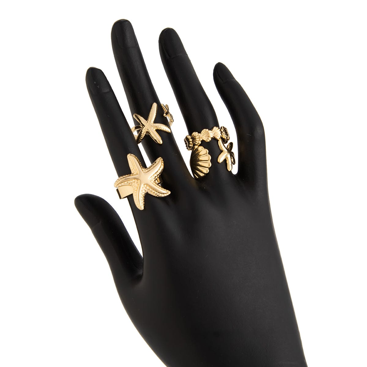 Bohemia 4pcs Starfish Shell Stackable Open Ring Set - ArtGalleryZen