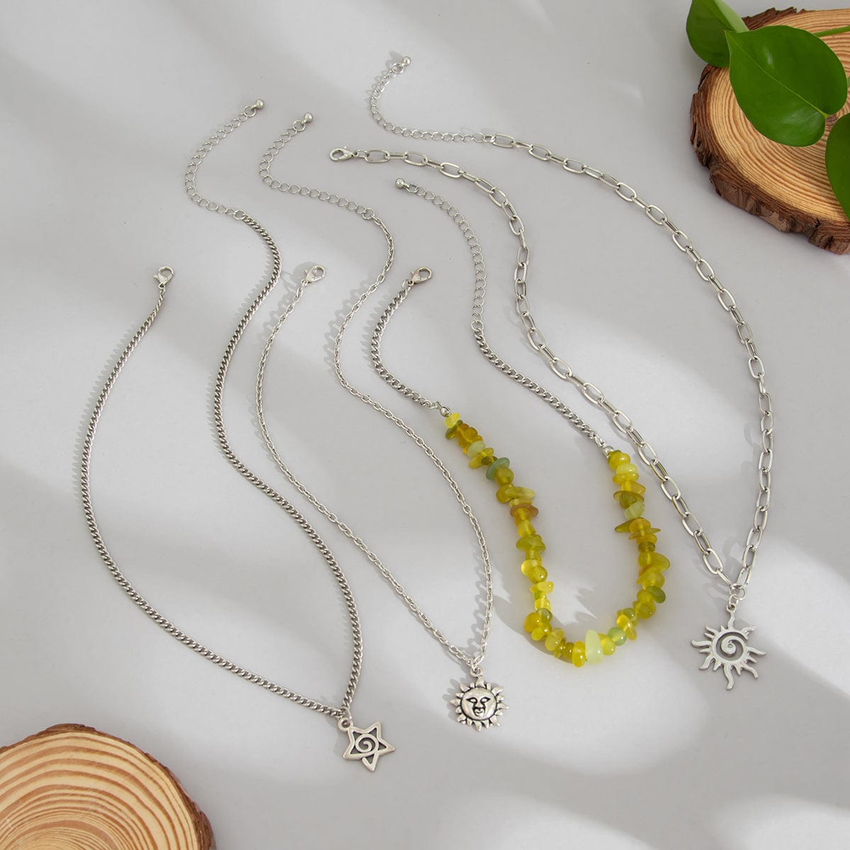 Bohemia 4pcs Sun Moon Star Pendant Crystal Stone Necklace Set - ArtGalleryZen