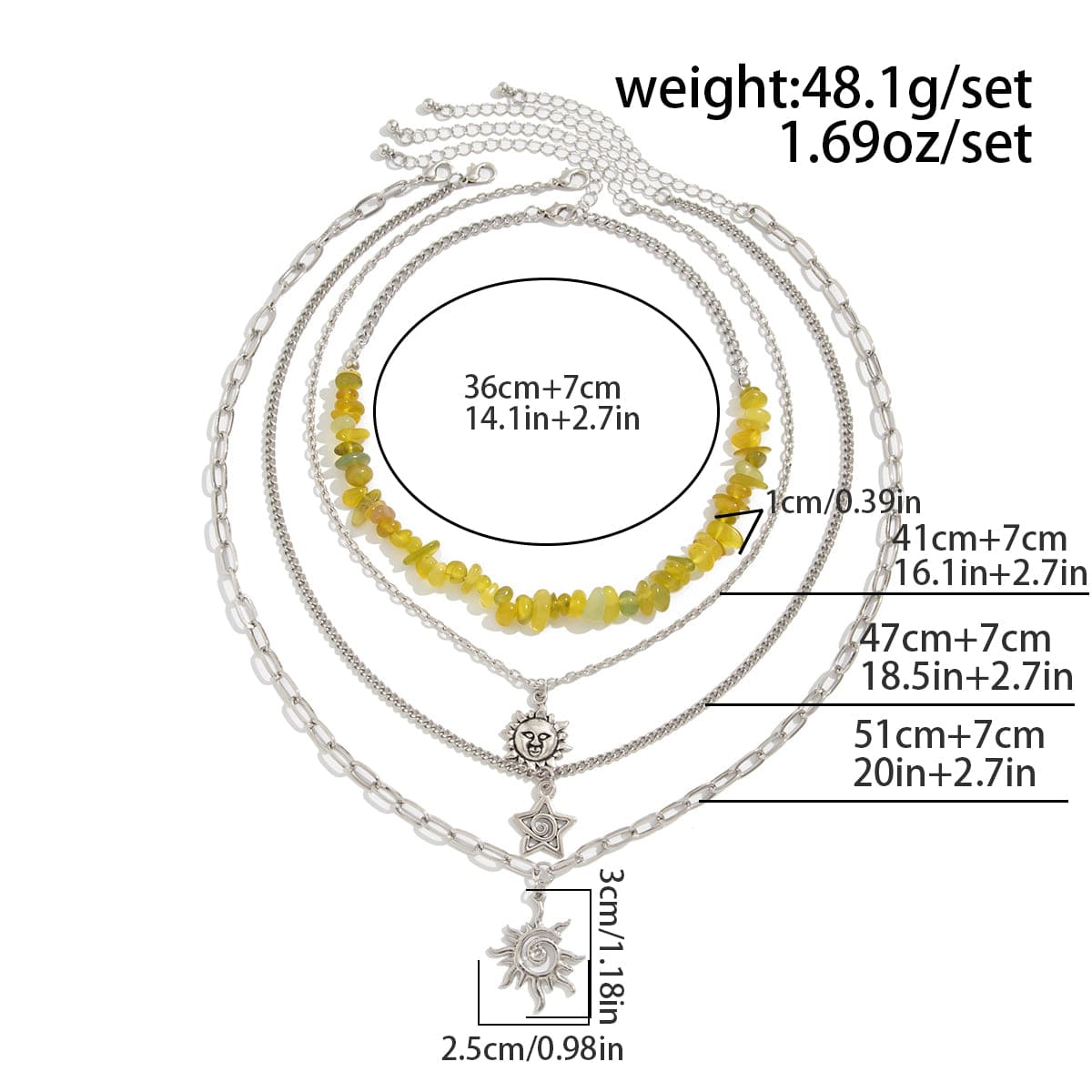 Bohemia 4pcs Sun Moon Star Pendant Crystal Stone Necklace Set - ArtGalleryZen