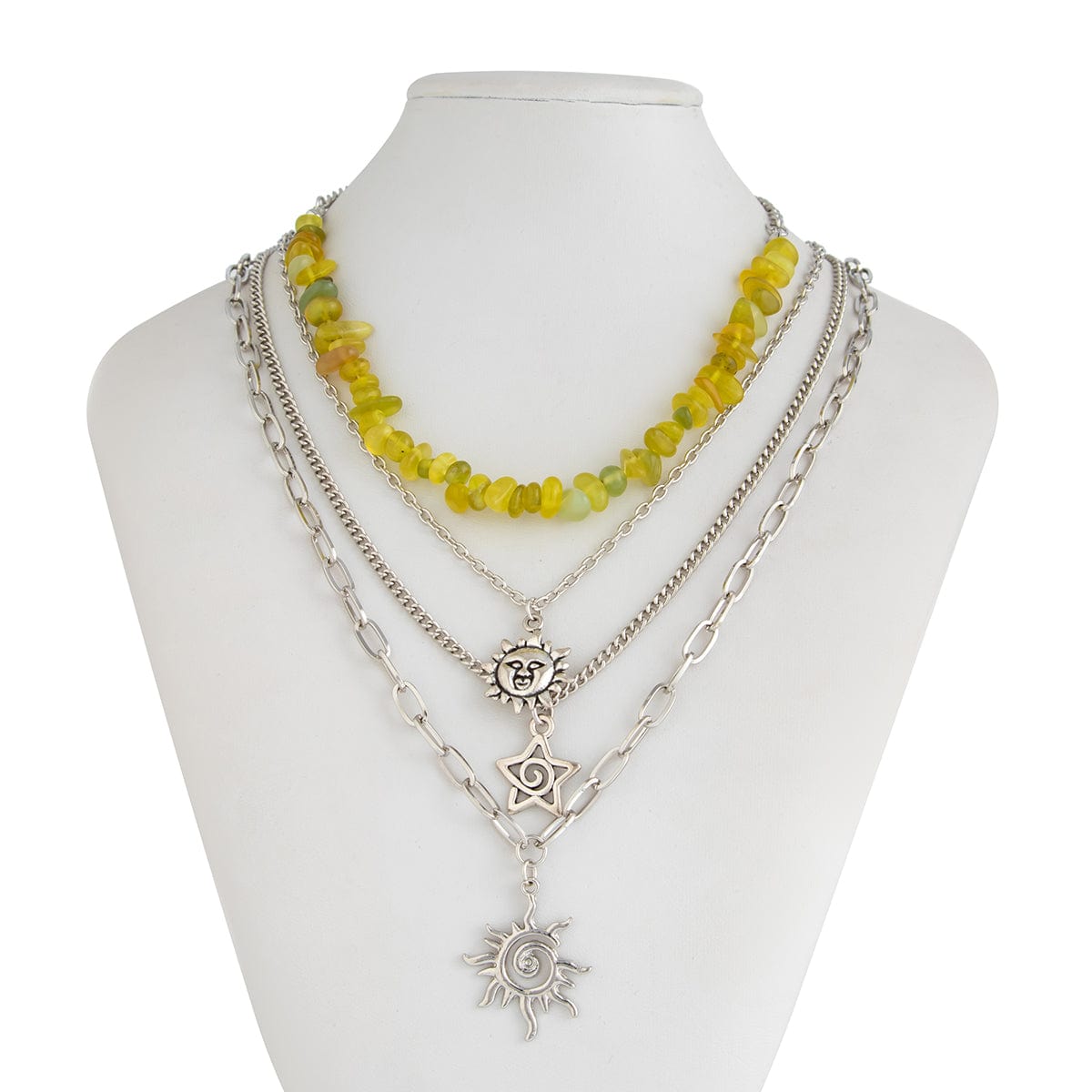 Bohemia 4pcs Sun Moon Star Pendant Crystal Stone Necklace Set - ArtGalleryZen