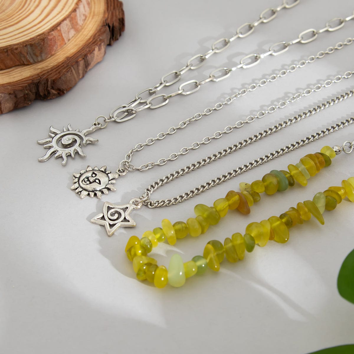 Bohemia 4pcs Sun Moon Star Pendant Crystal Stone Necklace Set - ArtGalleryZen