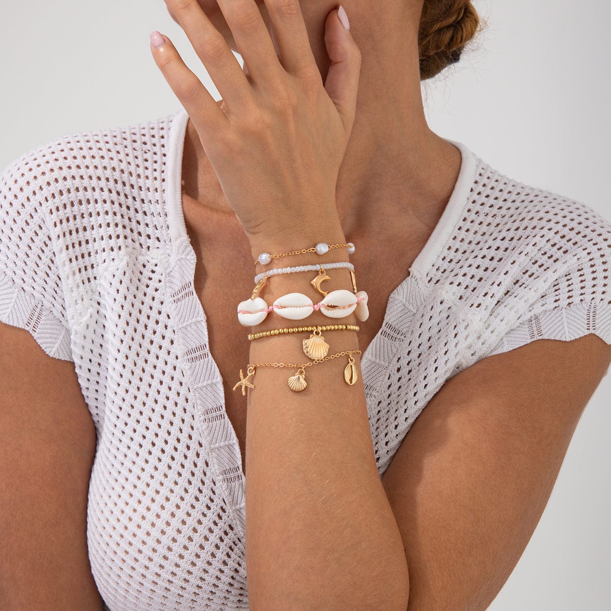 Bohemia 5pcs Dolphin Conch Starfish Charm Seed Beaded Bracelet Set - ArtGalleryZen