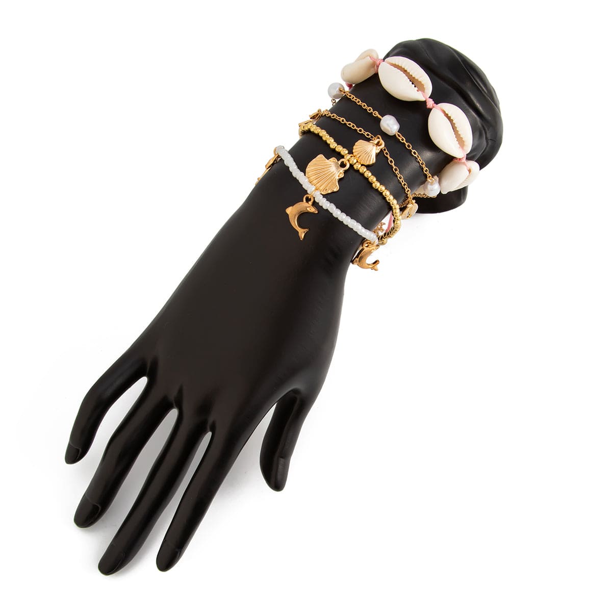 Bohemia 5pcs Dolphin Conch Starfish Charm Seed Beaded Bracelet Set - ArtGalleryZen