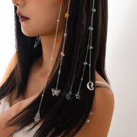Thumbnail for Bohemia 5pcs Moon Star Butterfly Charm Long Crystal Stone Chain Hair Braids Ring Set - ArtGalleryZen
