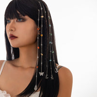Thumbnail for Bohemia 5pcs Moon Star Butterfly Charm Long Crystal Stone Chain Hair Braids Ring Set - ArtGalleryZen