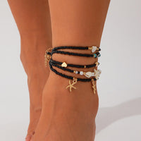 Thumbnail for Bohemia 5Pcs Starfish Charm Conch Pearl Seed Beaded Chain Anklet Set